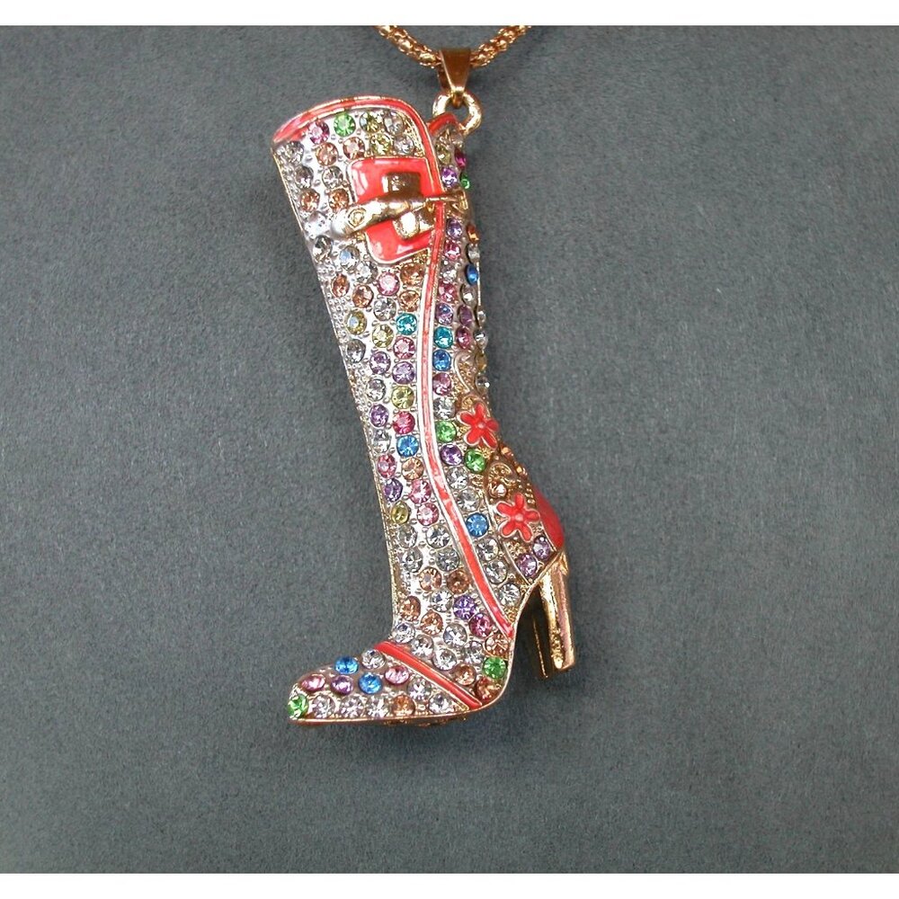Betsey Johnson Crystal Embellished Boot Pendant Necklace
